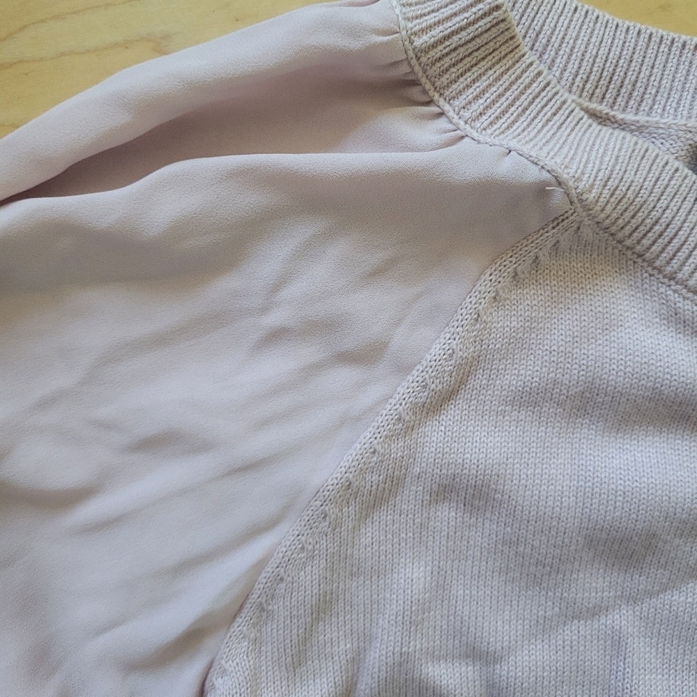 LOFT Blush Pink Knit Sweater with Sheer Raglan Sleeves XS - Picture 4 of 4